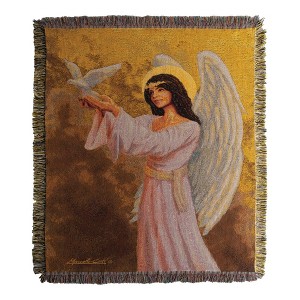 Manual Woodworkers and Weavers Angel with Dove Woven Throw Blanket, 50x60 Inches, Inspirational Cotton Tapestry for Comfort & Home Decor - 1 of 3