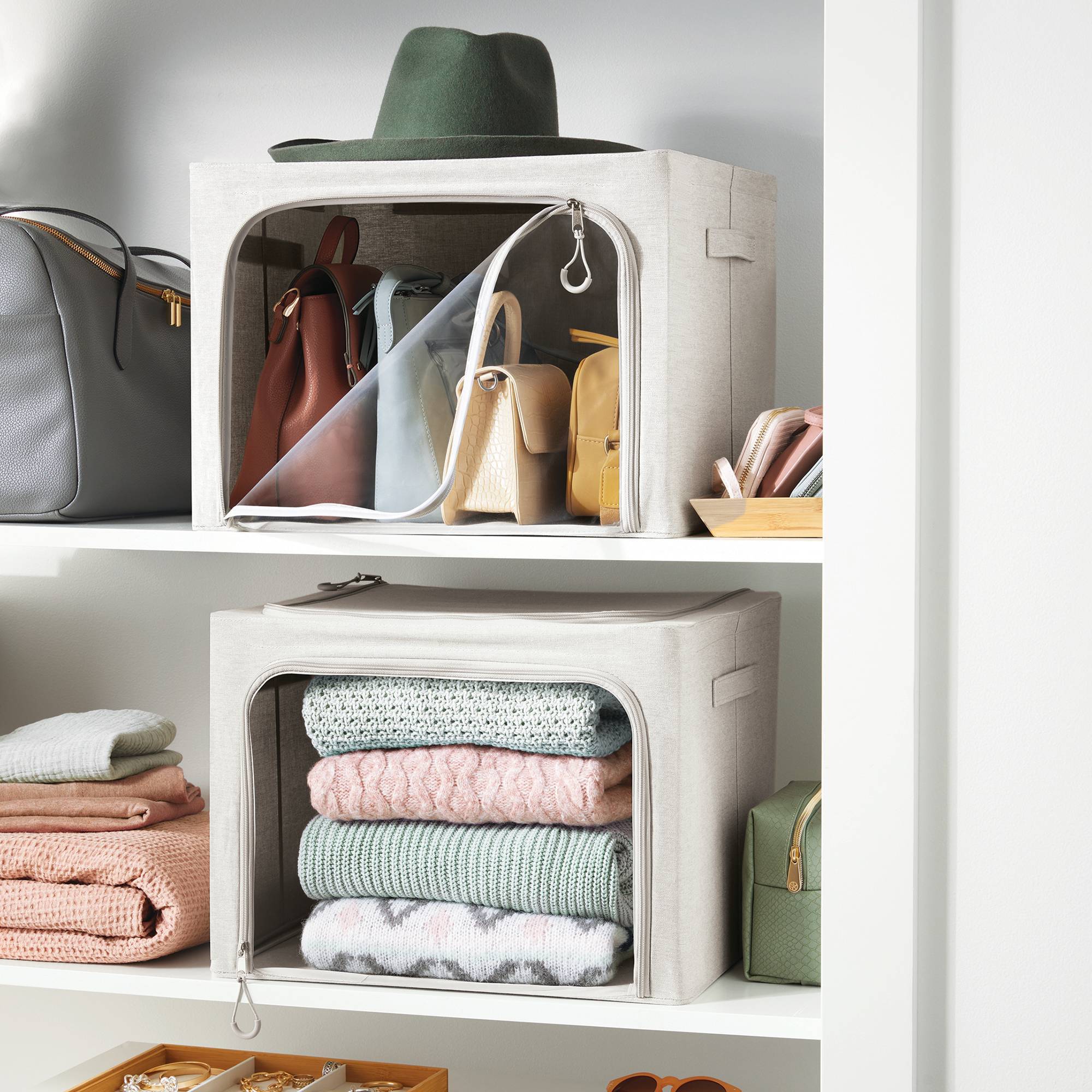 Medium Set of 2 Zipper Fabric Storage Cubes Gray - Brightroom™