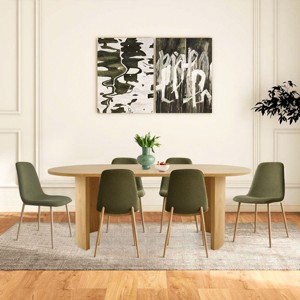 Modern 7-Piece Dining Set for 6,Oak Oval Dining Table with Linen Dining Chairs with Metal Legs for Dining Room,Kitchen Furniture-Tanpinhause - 1 of 4