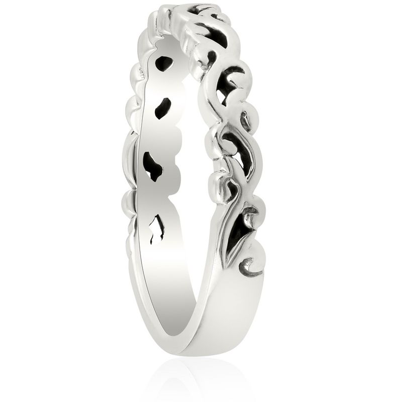 Pompeii3 14k White gold Hand Carved Womens Wedding Band Filigree Vintage Stackable Ring, 3 of 5