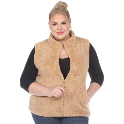 Plus Size Zip up High Pile Fleece vest -White Mark