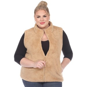 Plus Size Zip up High Pile Fleece vest -White Mark - 1 of 4