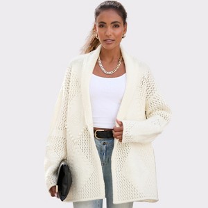 Women's Diamond Openwork Knit Cardigan - LASCANA - 1 of 4