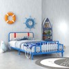 Infans Twin Size Kids Bed Frame Car Shaped Metal Platform Bed w/ Upholstered Headboard - 2 of 4