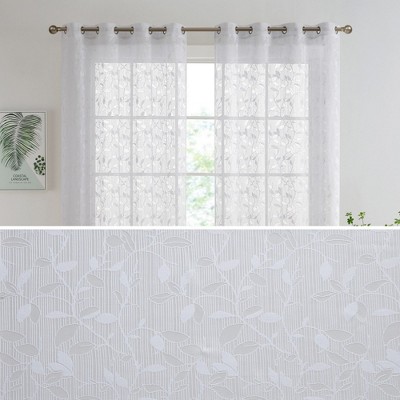 HLC.ME Joyce Floral Decorative Semi Sheer Light Filtering Grommet Window Treatment Curtain Drapery Panels - Set of 2
