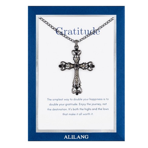 Alilang Black Silver Gunmetal Crystal Cross Necklace With Religious Message Card Envelope Christian Jewelry Gift gratitude Target