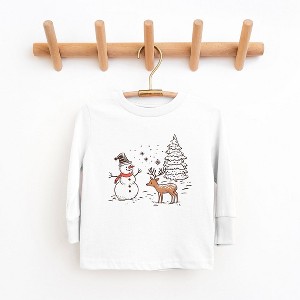 The Juniper Shop Deer Snowman Scene Toddler Long Sleeve Tee - 1 of 3