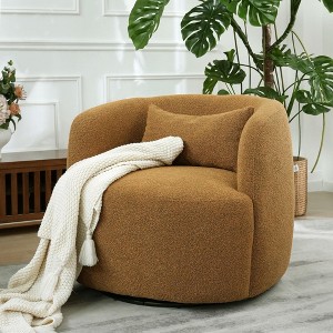 KINWELL 34" Poly Blend Boucle Fabric Upholstered Swivel Armchair - 1 of 4