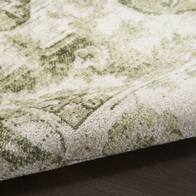 Ivory Green Synthetic Medallion 3'3" x 5' Machine Washable Area Rug