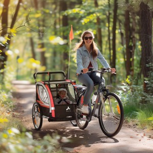 Sillysis 2-in-1 Walk Child Baby Bike Trailer for Kids 2 Seater,High-Visibility Bike Stroller for Toddler Wagon Double Bicycle Trailer Accessory - 1 of 4