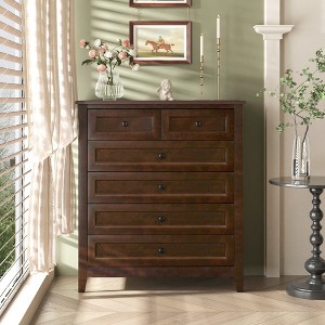 5 Tiers 6 Drawers Dresser with Retro Round Handle, Solid Wood MDF Spray-Painted Drawer Dresser, Wooden Storage Cabinet for Living Room - 1 of 4