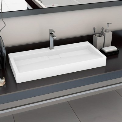 vidaXL Wash Basin 39.4 In.x18.1 In.x4.3 In. Mineral Cast/Marble Cast White