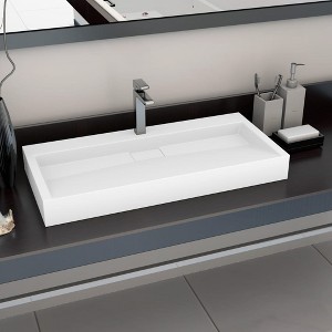 vidaXL Wash Basin 39.4 In.x18.1 In.x4.3 In. Mineral Cast/Marble Cast White - 1 of 4