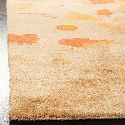 Handmade Beige and Red Wool Viscose Tufted Area Rug