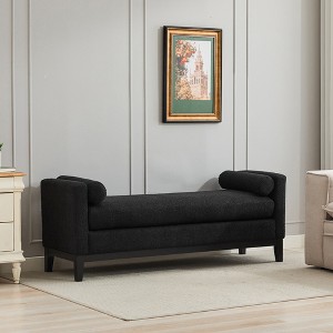 TiramisuBest 53.5" Upholstered Bench with Wood Legs & Bolster Pillows – Elegant Ottoman for End of Bed, Bedroom, Living Room, Entryway (Black) - 1 of 4