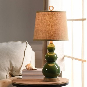 Nautical Green Table Lamp with Burlap Shade and Circle Faux Rope Finial - StyleCraft: Polyresin & Glass, UL Listed, No Assembly Required - 1 of 4
