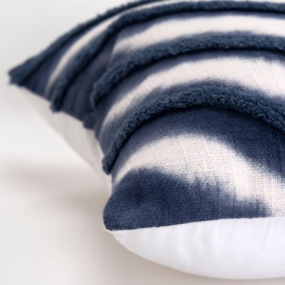 20" Blue and White Cotton Chevron Throw Pillow Cover