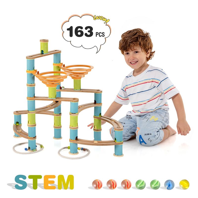 Costway Wooden Marble Run Construction 162PCS STEM Educational Learning Toys for Kid, 1 of 11