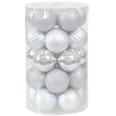 Sunnydaze Indoor Christmas Holiday Tree Shatterproof Bauble Ball Ornaments with Hooks - 2" - Silver - 25pc