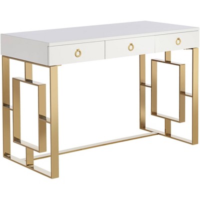 55 Downing Street Baccarat 47" Wide White Lacquer and Gold Writing Desk