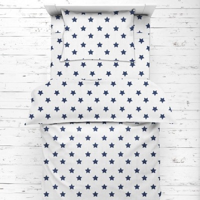 Bacati - Stars Navy Ikat Muslin 4 pc Toddler Bedding Set