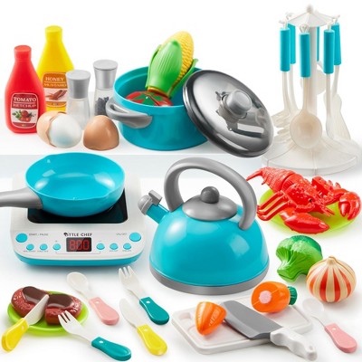 SYNCFUN 37Pcs Kids Kitchen Playset, Toddler Pretend Cooking Toy Set with Pans, Pots, Utensils Cookware Toys, Play Food, Cutting Vegetables