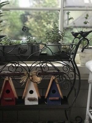 Two-Shelf Cast Iron Plant Stand with Birds