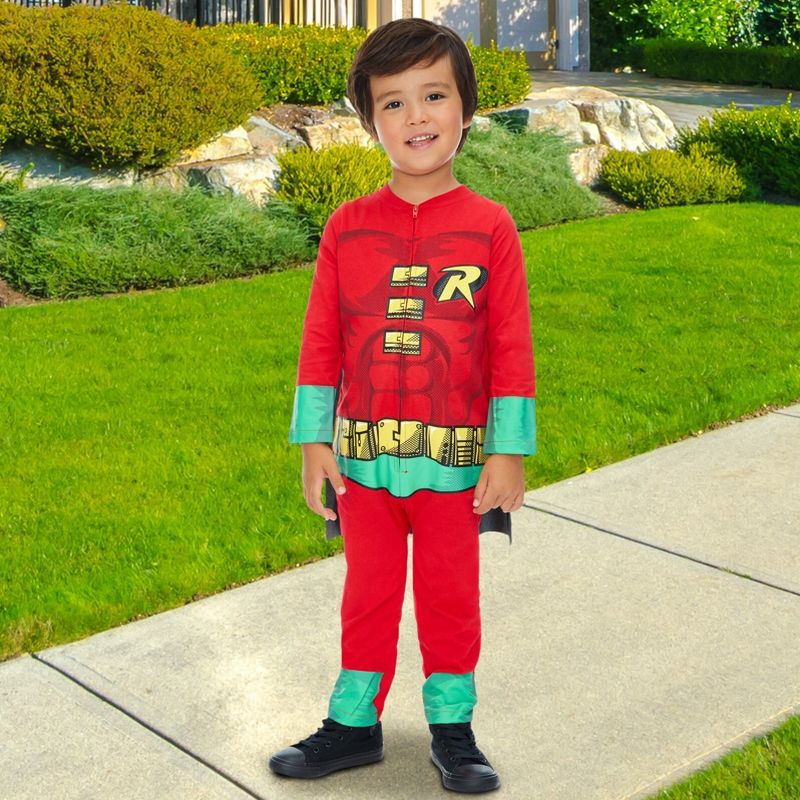Warner Bros. Robin Zip Up Cosplay Costume Coverall and Cape Little Kid, 4 of 10