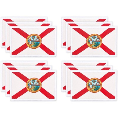 Okuna Outpost 12 Pack Woven Iron On State Patches, Florida Flag Appliques (3 x 2 in)
