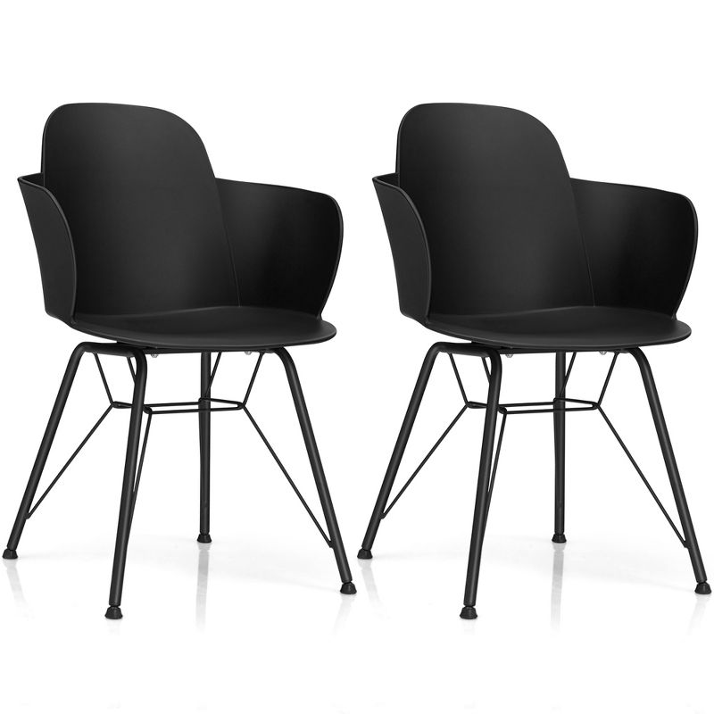 Costway Set of 2 Dining Chair Modern Petal-Shape Plastic Seat Metal Frame, 1 of 11
