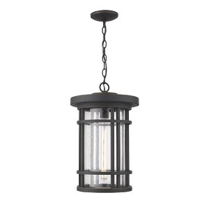 Jordan Outdoor Hanging Light - 12" x 18.75" Glass Fixture, Dimmable, Wet Rated, Chain Included - 1 of 4