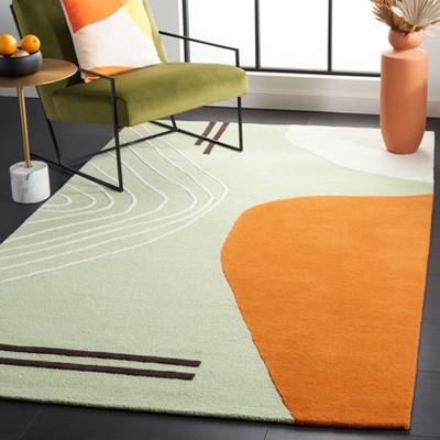 Green and Rust Hand-Tufted Wool Abstract Area Rug