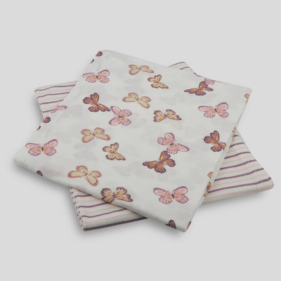 Image of Milkberry 2 Pack Luxury Rayon of Bamboo Muslin Swaddle Blanket for Baby Girl Pink Stripes and Butterflies