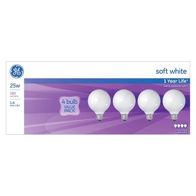 General Electric 25w 4pk G25 Incandescent Light Bulb White