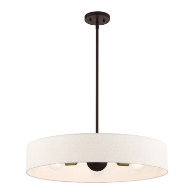 Venlo Bronze Drum Pendant with Oatmeal Fabric Shade - 5 Light