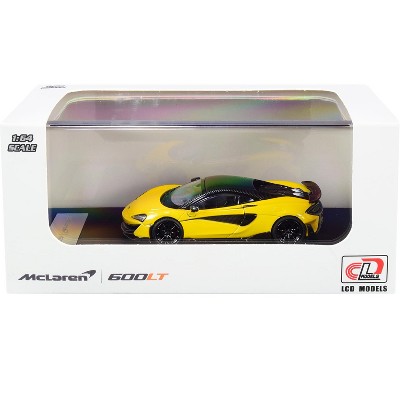 McLaren 600LT Yellow Metallic with Carbon Top and Carbon Accents 1/64 Diecast Model Car by LCD Models