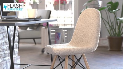 Off-White Faux Shearling Armless Accent Chair with Modern Wood Legs