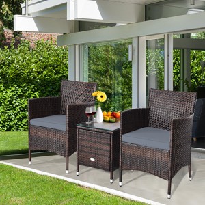 Tangkula 3-Piece Patio Wicker Rattan Furniture Set Conversation Sofa Set  W/Coffee Table Grey - 1 of 4