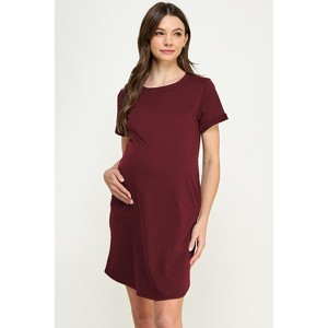 Hello Miz Casual Crew Neck Tee Shirt Maternity Dress with Pockets - 1 of 4