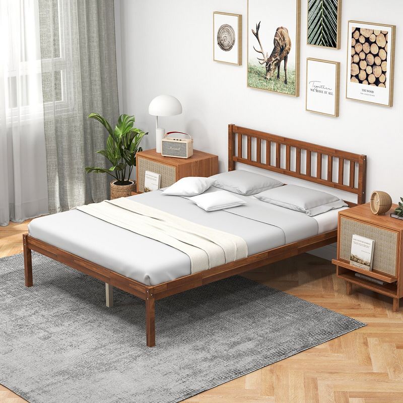 Tangkula Twin/Full/Queen Platform Bed with Headboard Solid Wood Leg Mattress Foundation Walnut, 4 of 10
