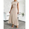 Women's 2 Piece Summer Outfits Dressy Casual Knit Short Sleeve Crop Top High Waist Midi Skirt Set - 2 of 4