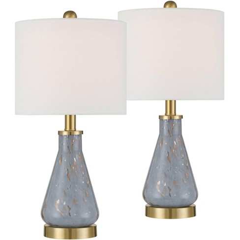 360 Lighting Alexia 20" High Small Modern Accent Table Lamps Set of 2 Gold Blue Finish Glass White Shade Living Room Bedroom Bedside Nightstand House - image 1 of 4