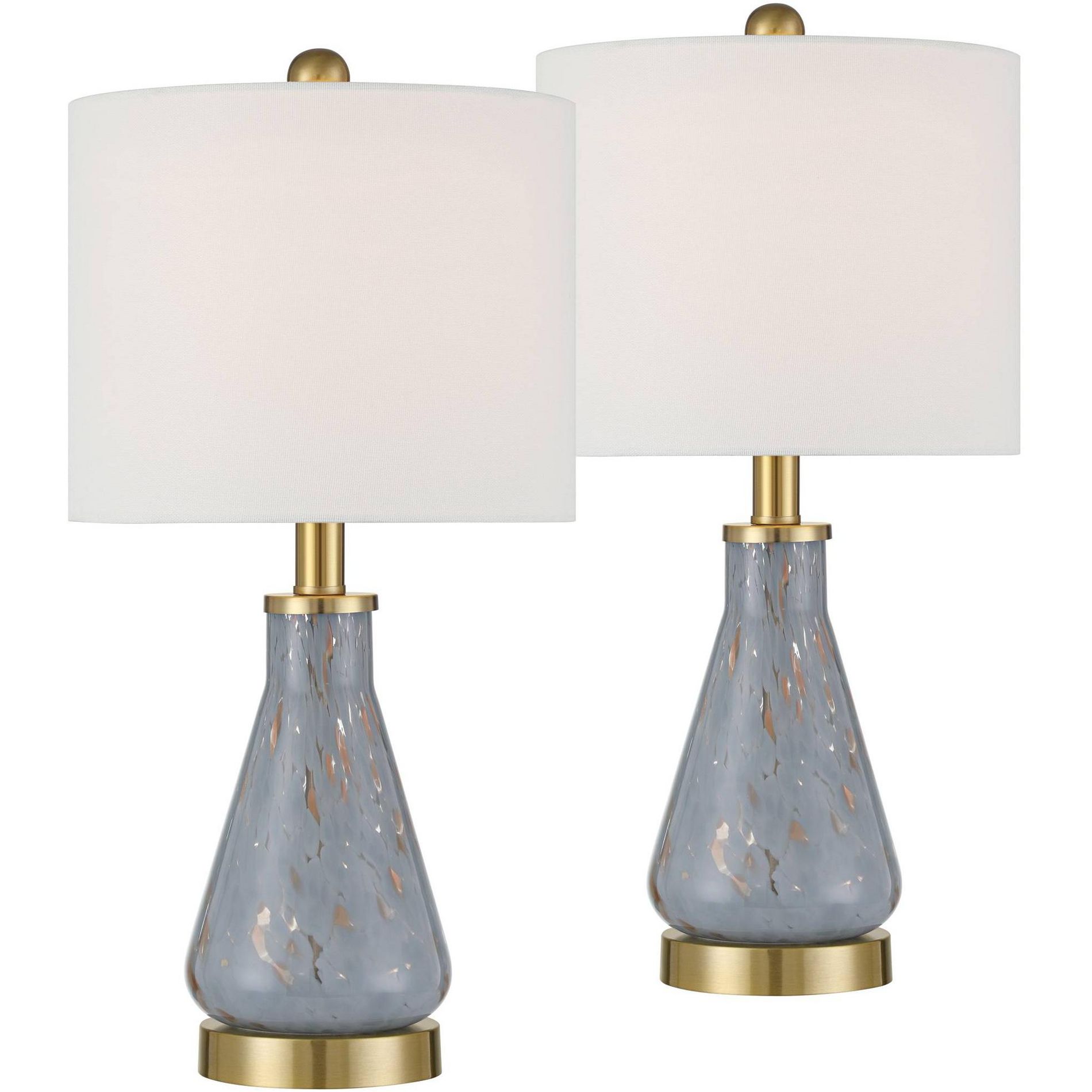 360 Lighting Alexia 20" High Small Modern Accent Table Lamps Set of 2 Gold Blue Finish Glass White Shade Living Room Bedroom Bedside Nightstand House