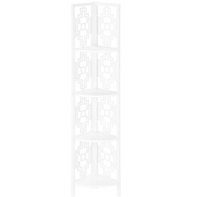 Vynxaria 62"h 4 - Tier Corner White Transitional Bookshelf