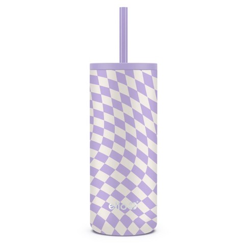 Ello Vita 20oz Stainless Steel Straw Tumbler - Purple/White Checkered