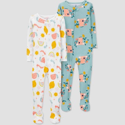 Image of Baby Girls' 2pk Koalas/Lemons Footed Pajama - Just One You® made by carter's Blue/White 18M