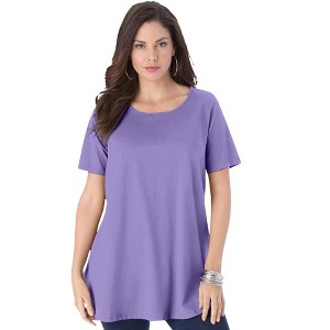Roaman's Plus Size Cotton Ultimate Swing Tee With Keyhole Back - 1 of 4