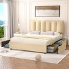 VECELO Upholstered Bed Frame with 4 Storage Drawers and Adjustable Velvet Headboard - 3 of 4