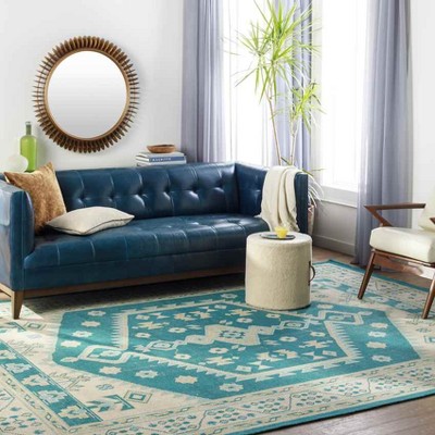 Emerald Blue Wool Traditional 6' x 9' Area Rug