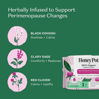 Honey Pot 100% Organic Cotton Cover Harmonizing Herbal Infusion Perimenopause Long Liners - 30ct